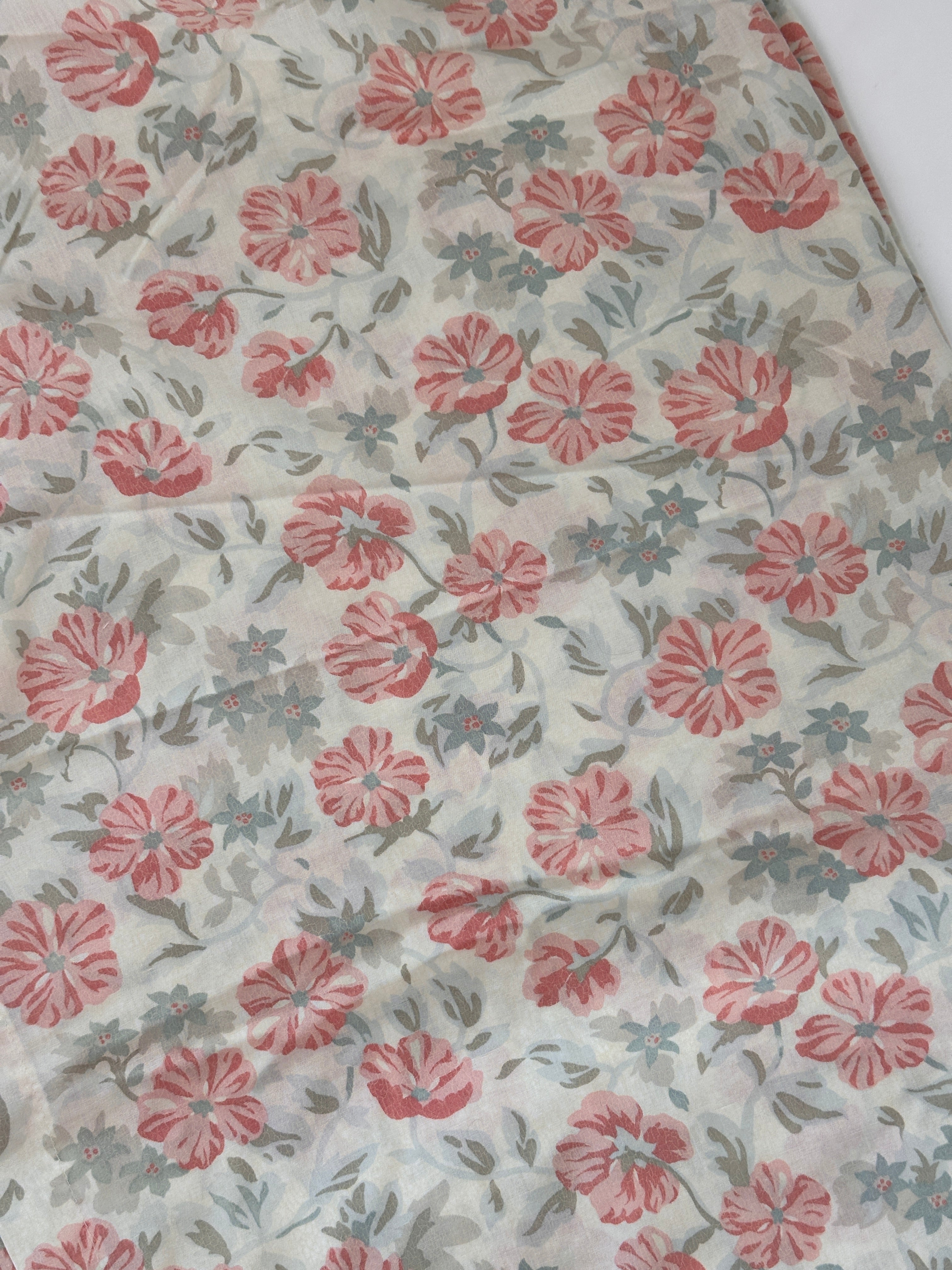Pink + Grey Floral 2 - Vintage Fabric - Size: 84x120"