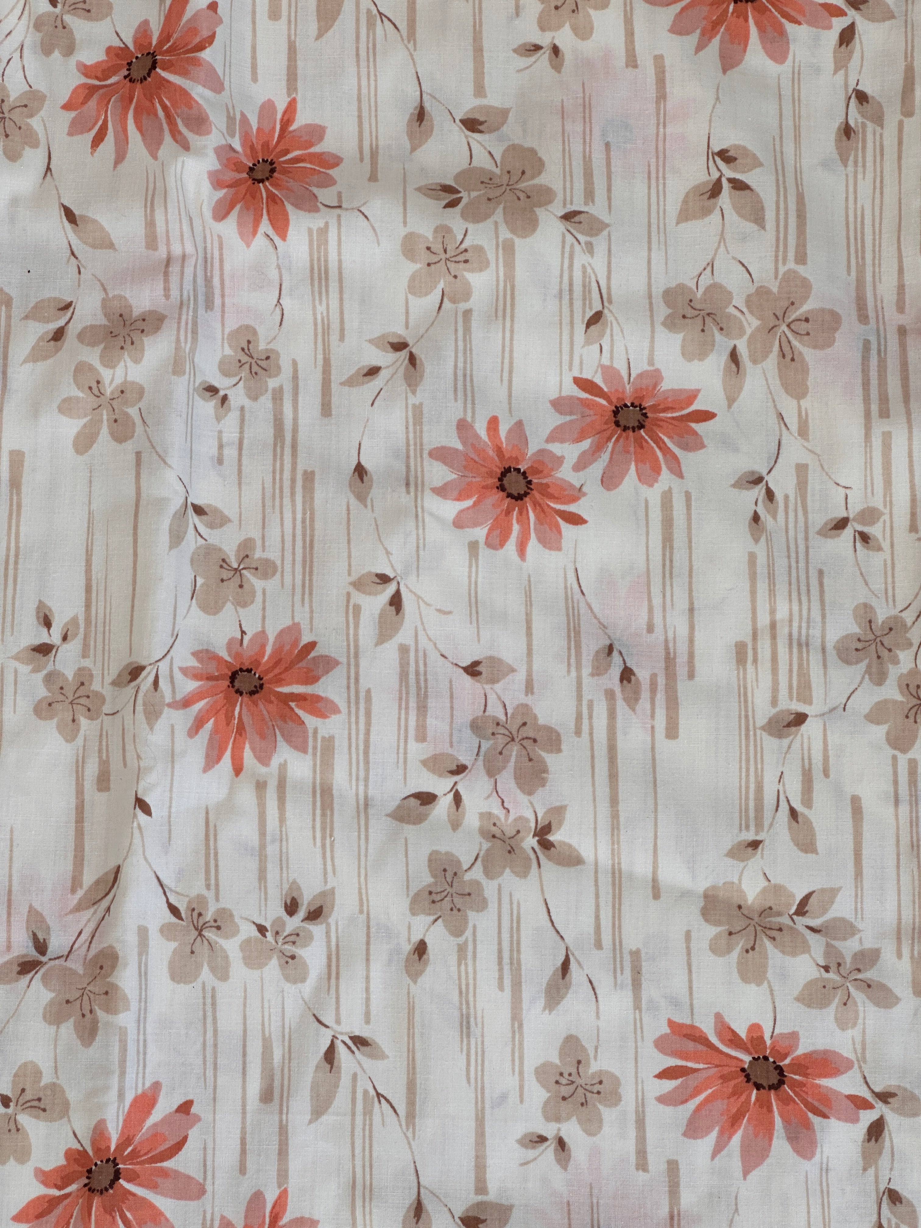 Tan Floral - Vintage Fabric - Size: 62"x 82" (duvet)