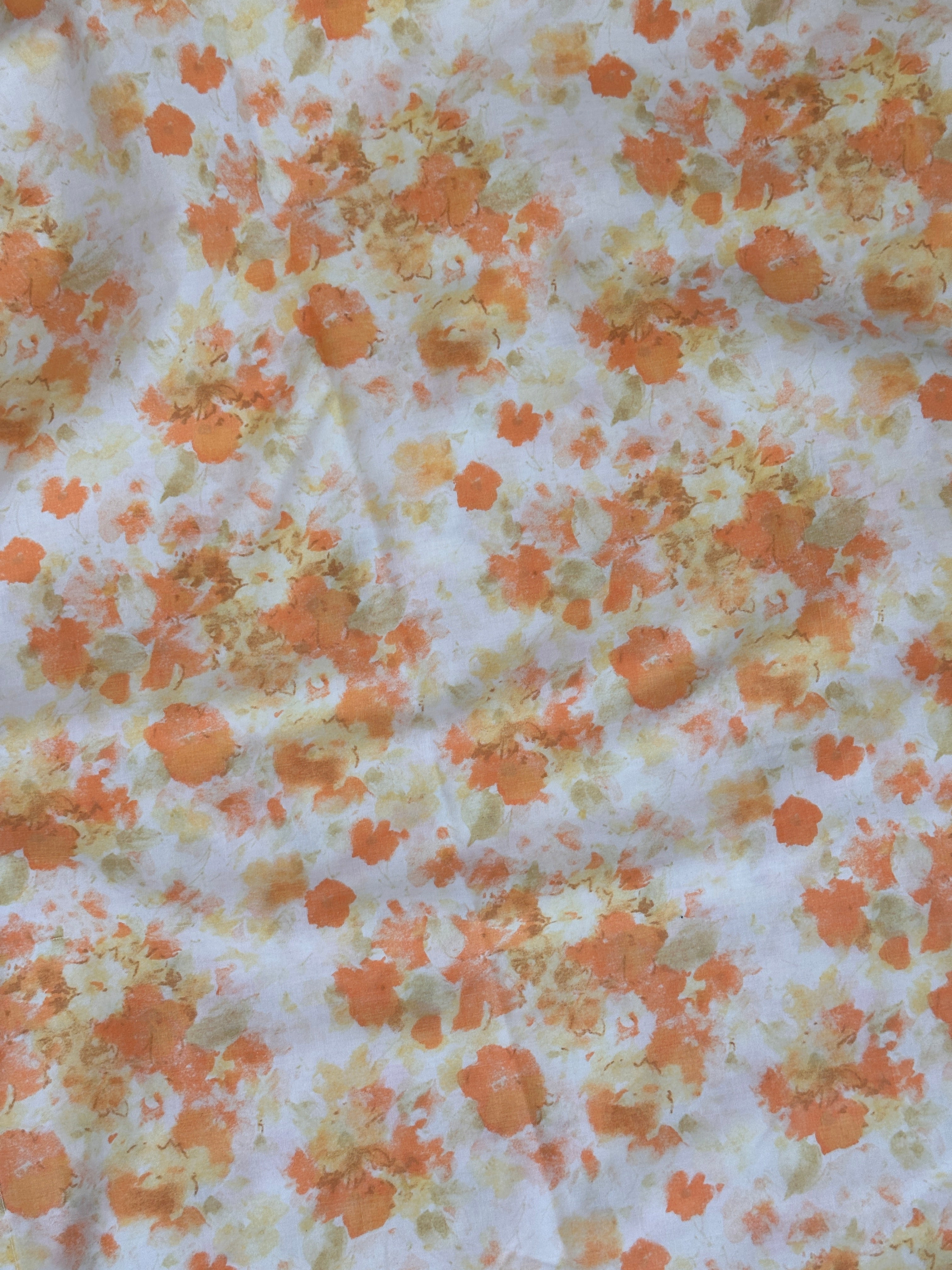 Orange Floral - Vintage Fabric - Size: Twin Flat